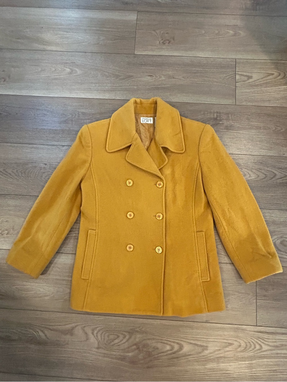 Vintage Ann Taylor LOFT Mustard Wool Blend Pea Coat Size 2 Made Hong Kong